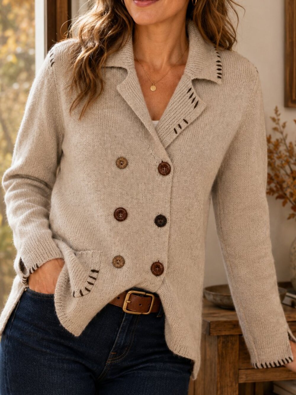 J.Jill Wool Blend Sweater Jacket Lambswool Angora Cashmere Oatmeal Size 4
